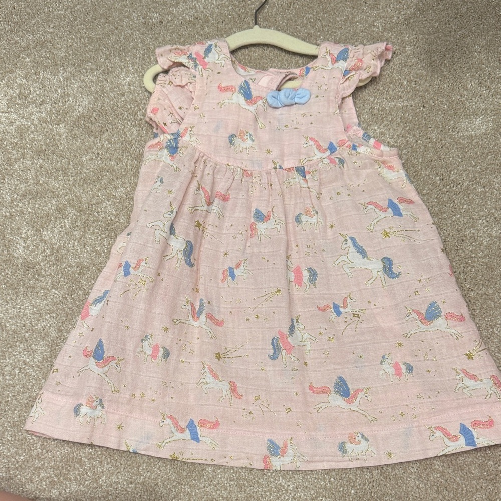 Mud Pie Pink Unicorn Print Ruffle Dress